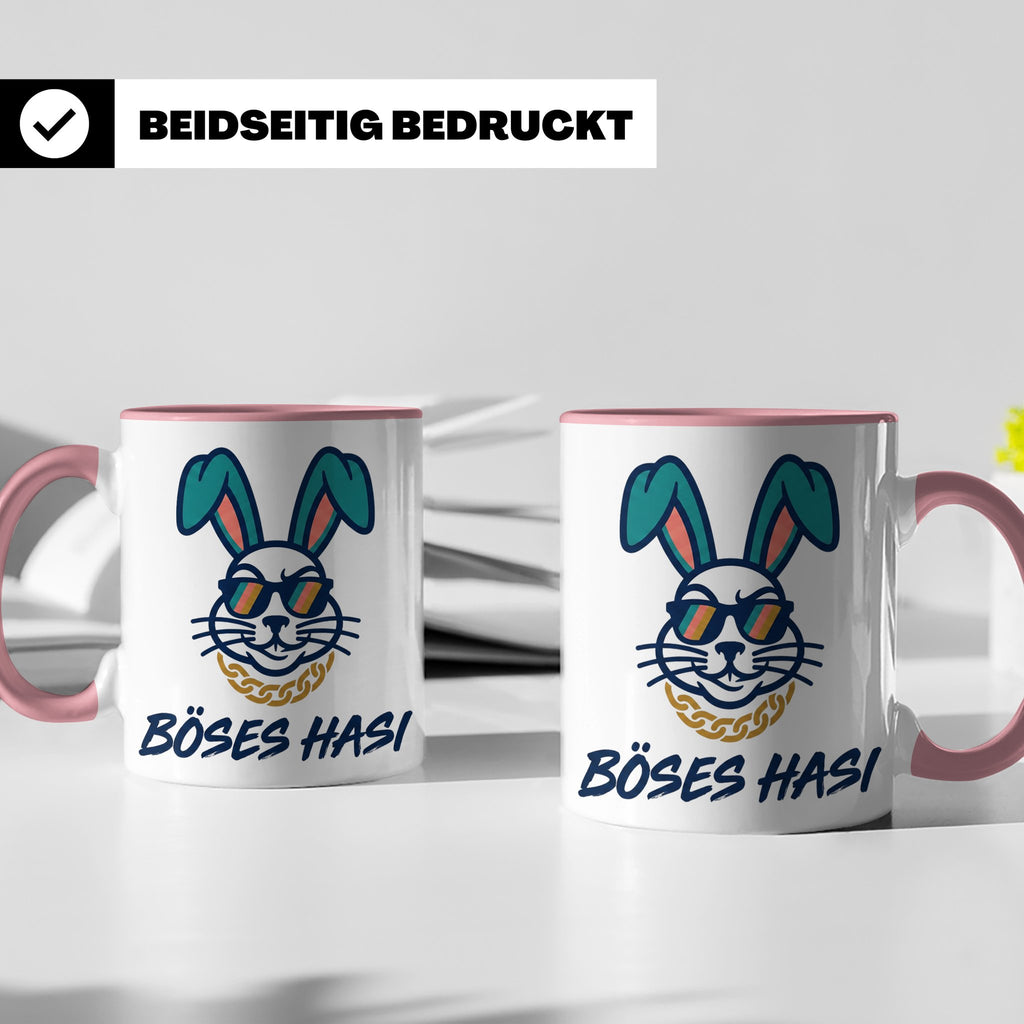 Böses Hasi Tasse lustig mit Spruch, cooler Gangster Hase mit – Rosa [farbe:rosa]