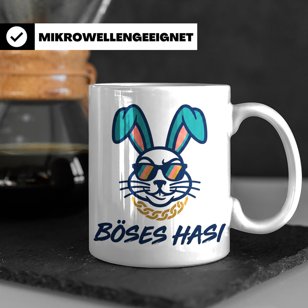 Böses Hasi Tasse lustig mit Spruch, cooler Gangster Hase mit – Weiß [farbe:weiß]