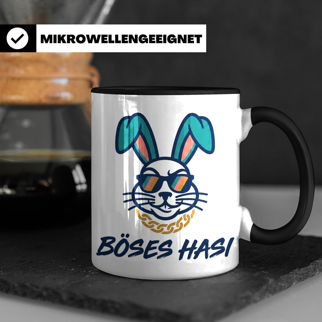 Böses Hasi Tasse lustig mit Spruch, cooler Gangster Hase mit – Schwarz [farbe:schwarz]