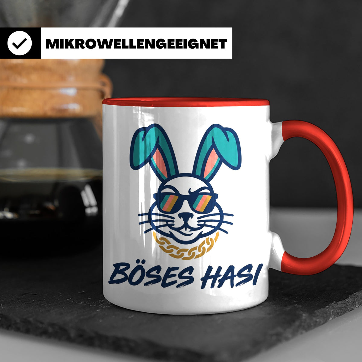 Böses Hasi Tasse lustig mit Spruch, cooler Gangster Hase mit – Rot [farbe:rot]