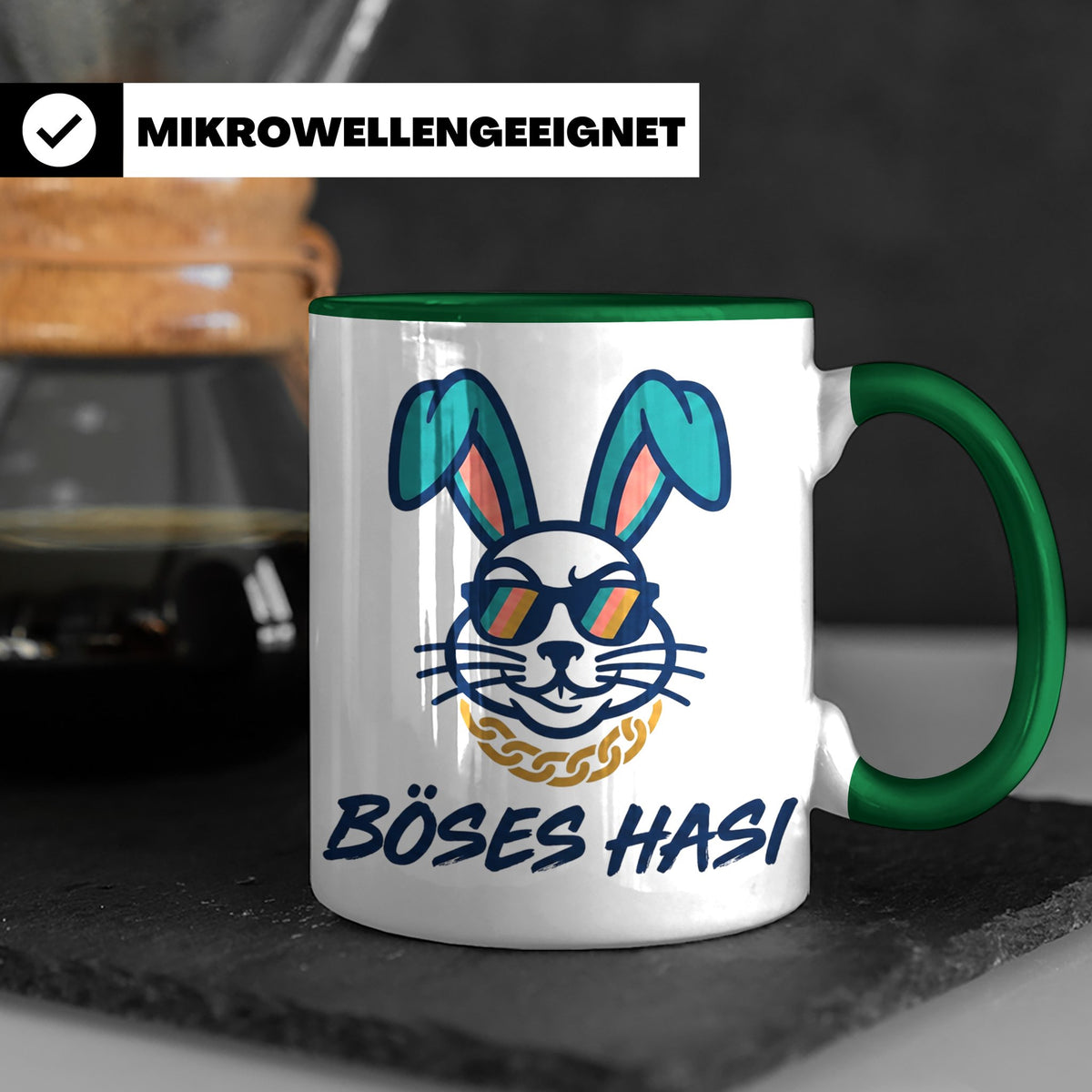 Böses Hasi Tasse lustig mit Spruch, cooler Gangster Hase mit – Grün [farbe:grün]