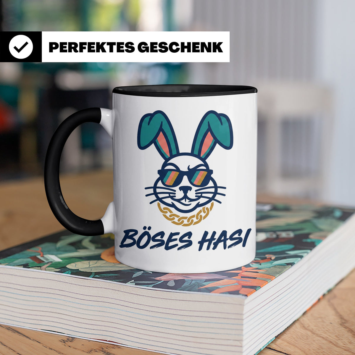 Böses Hasi Tasse lustig mit Spruch, cooler Gangster Hase mit – Schwarz [farbe:schwarz]