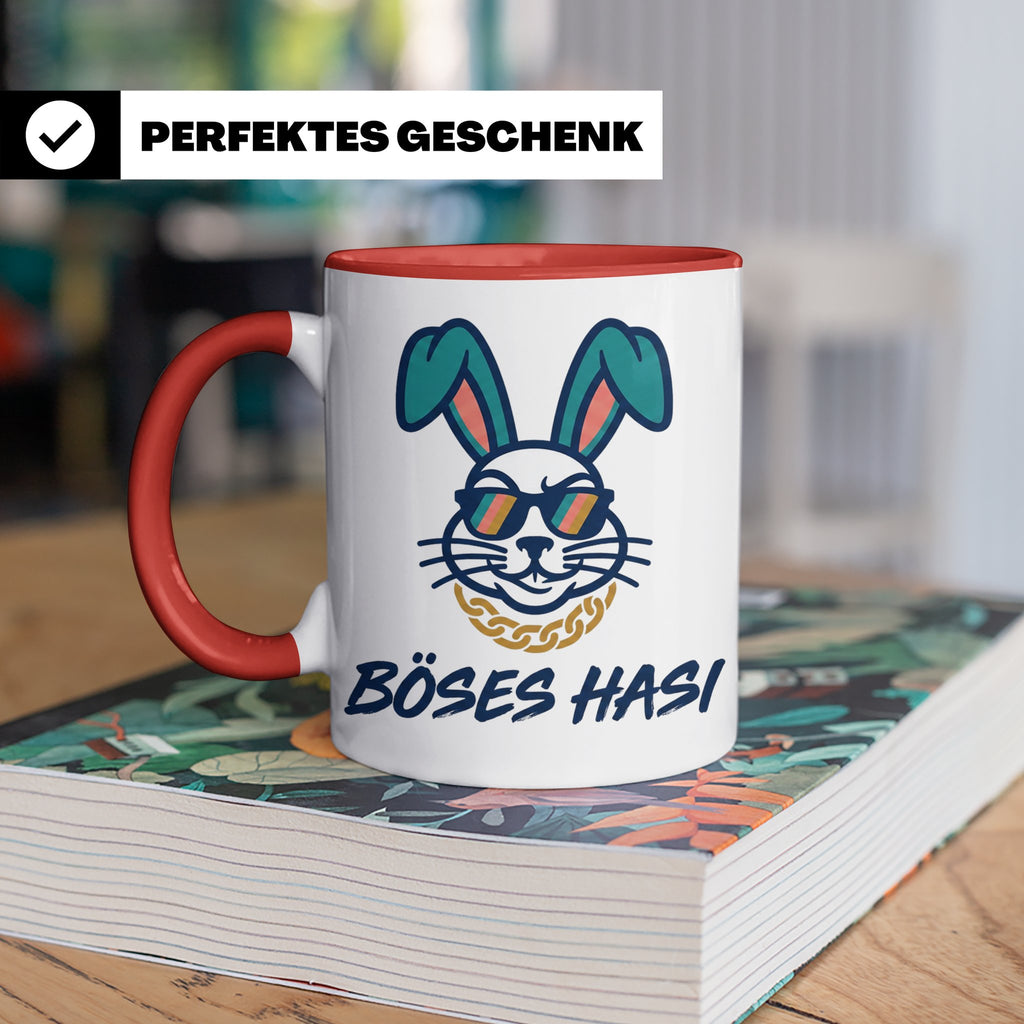 Böses Hasi Tasse lustig mit Spruch, cooler Gangster Hase mit – Rot [farbe:rot]