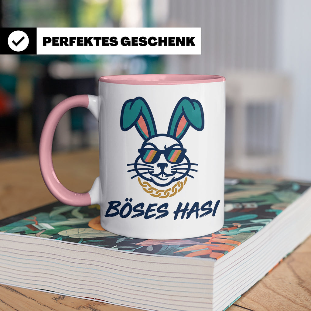 Böses Hasi Tasse lustig mit Spruch, cooler Gangster Hase mit – Rosa [farbe:rosa]