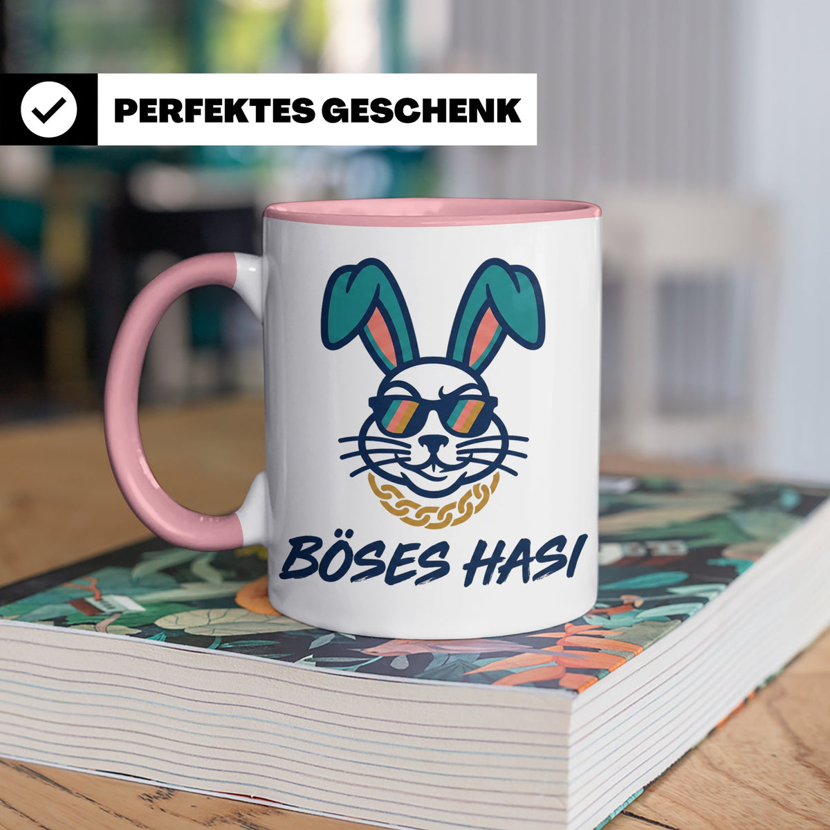Böses Hasi Tasse lustig mit Spruch, cooler Gangster Hase mit – Rosa [farbe:rosa]
