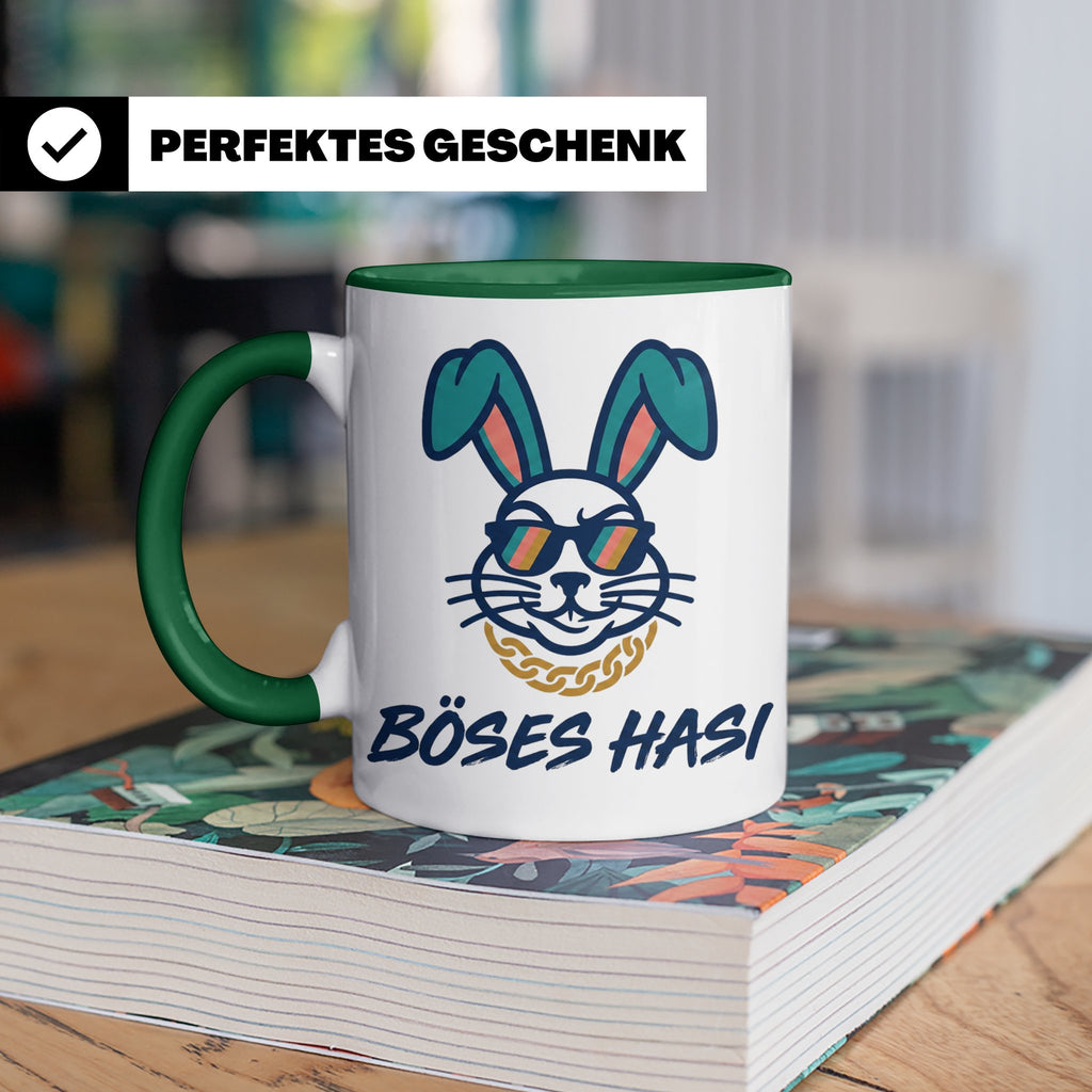 Böses Hasi Tasse lustig mit Spruch, cooler Gangster Hase mit – Grün [farbe:grün]