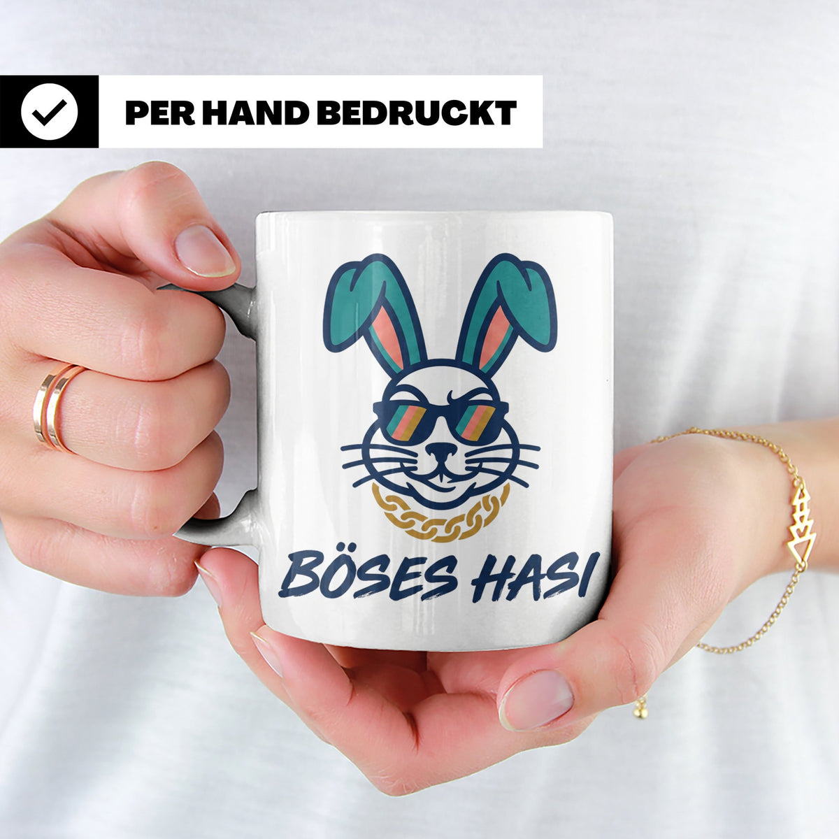 Böses Hasi Tasse lustig mit Spruch, cooler Gangster Hase mit – Weiß [farbe:weiß]
