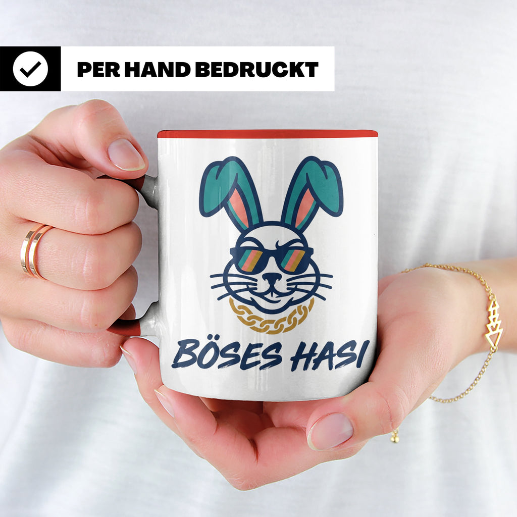 Böses Hasi Tasse lustig mit Spruch, cooler Gangster Hase mit – Rot [farbe:rot]