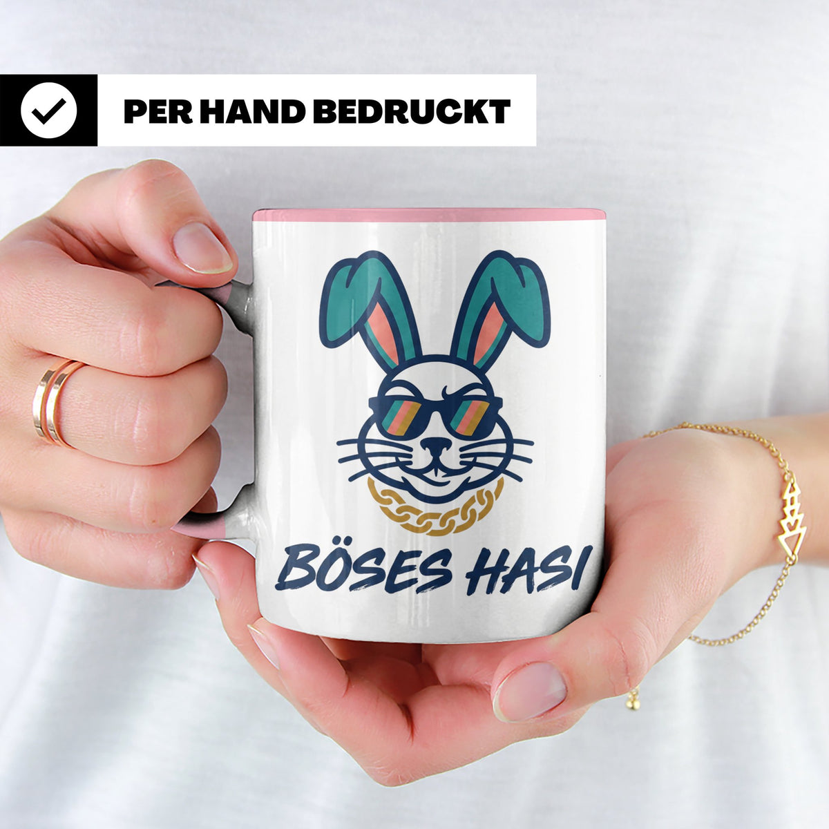 Böses Hasi Tasse lustig mit Spruch, cooler Gangster Hase mit – Rosa [farbe:rosa]
