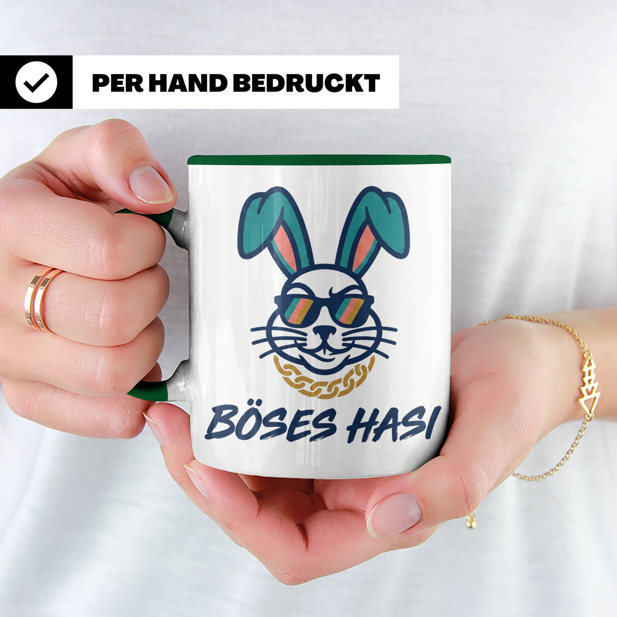 Böses Hasi Tasse lustig mit Spruch, cooler Gangster Hase mit – Grün [farbe:grün]