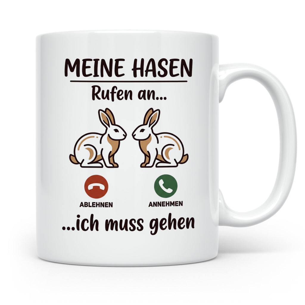 Hasen Tasse mit Spruch 'Meine Hasen rufen an', lustiges Gesc – Weiß [farbe:weiß]