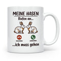 Hasen Tasse mit Spruch 'Meine Hasen rufen an', lustiges Gesc – Weiß [farbe:weiß]