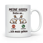 Hasen Tasse mit Spruch 'Meine Hasen rufen an', lustiges Gesc – Weiß [farbe:weiß]