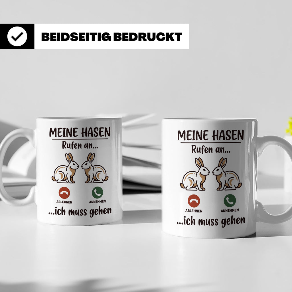Hasen Tasse mit Spruch 'Meine Hasen rufen an', lustiges Gesc – Weiß [farbe:weiß]