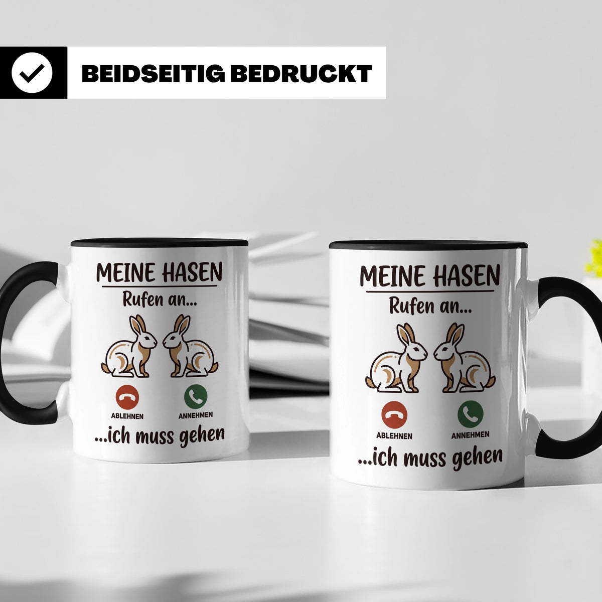 Hasen Tasse mit Spruch 'Meine Hasen rufen an', lustiges Gesc – Schwarz [farbe:schwarz]
