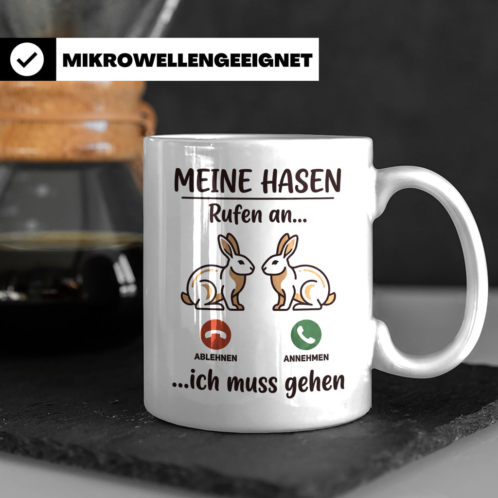 Hasen Tasse mit Spruch 'Meine Hasen rufen an', lustiges Gesc – Weiß [farbe:weiß]