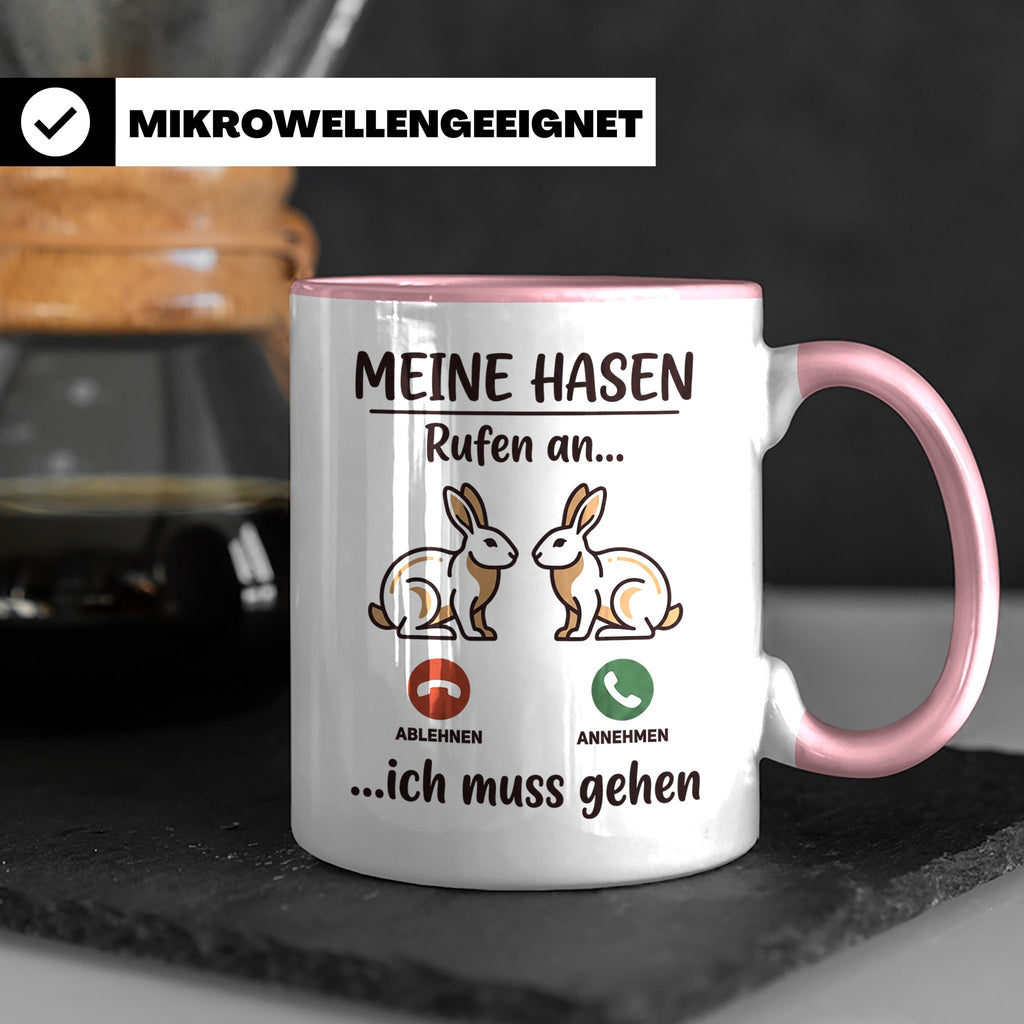 Hasen Tasse mit Spruch 'Meine Hasen rufen an', lustiges Gesc – Rosa [farbe:rosa]