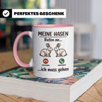 Hasen Tasse mit Spruch 'Meine Hasen rufen an', lustiges Gesc – Rosa [farbe:rosa]