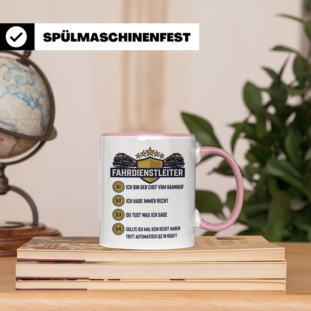 Fahrdienstleiter Tasse mit Spruch Chef vom Bahnhof | Geschen – Rosa [farbe:rosa]