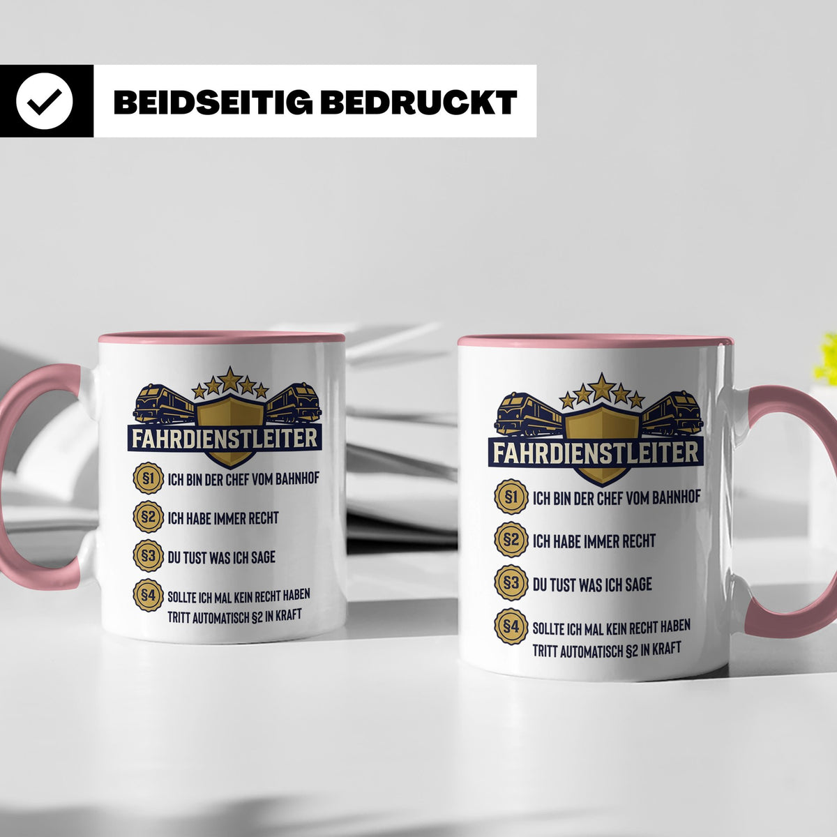 Fahrdienstleiter Tasse mit Spruch Chef vom Bahnhof | Geschen – Rosa [farbe:rosa]