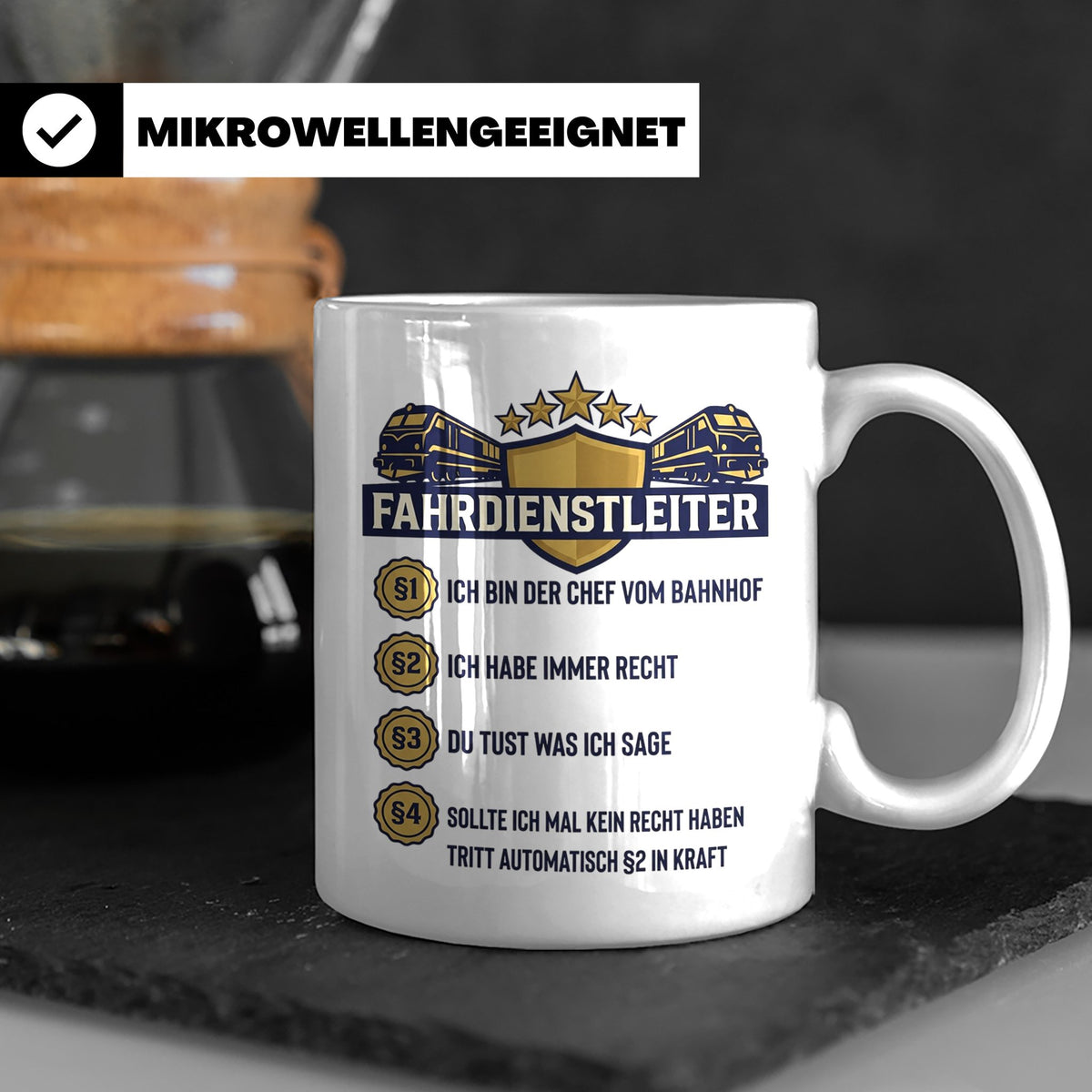 Fahrdienstleiter Tasse mit Spruch Chef vom Bahnhof | Geschen – Weiß [farbe:weiß]