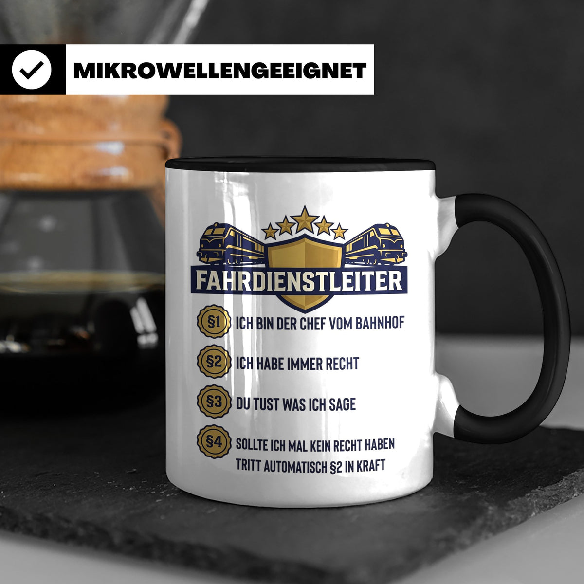 Fahrdienstleiter Tasse mit Spruch Chef vom Bahnhof | Geschen – Schwarz [farbe:schwarz]