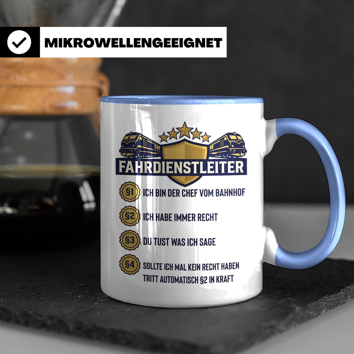 Fahrdienstleiter Tasse mit Spruch Chef vom Bahnhof | Geschen – Blau [farbe:blau]
