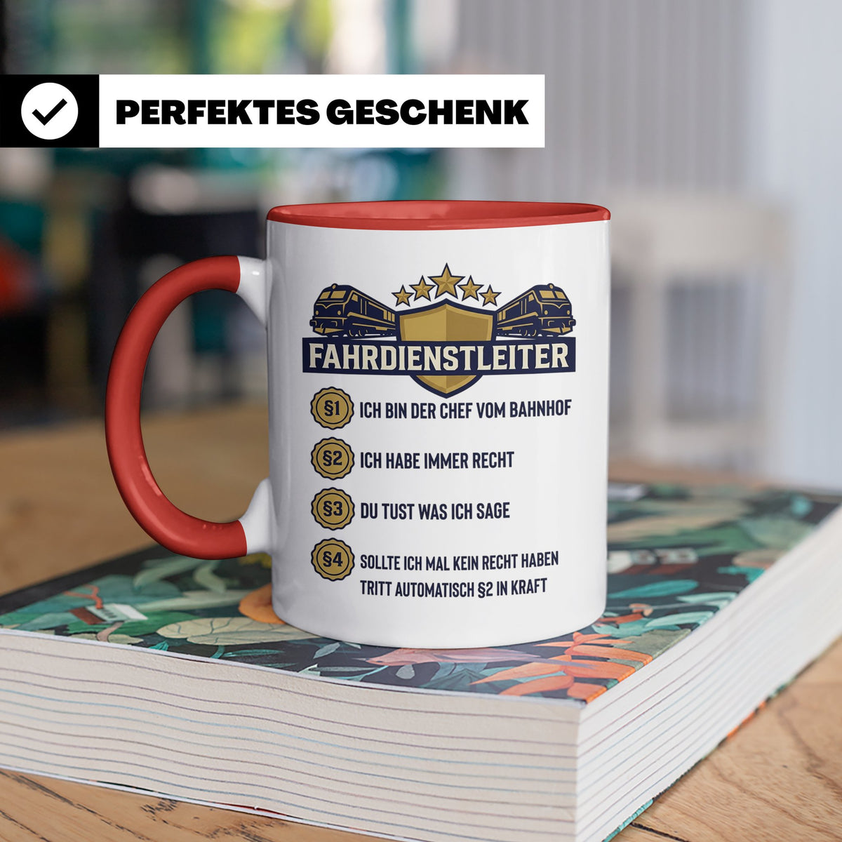 Fahrdienstleiter Tasse mit Spruch Chef vom Bahnhof | Geschen – Rot [farbe:rot]