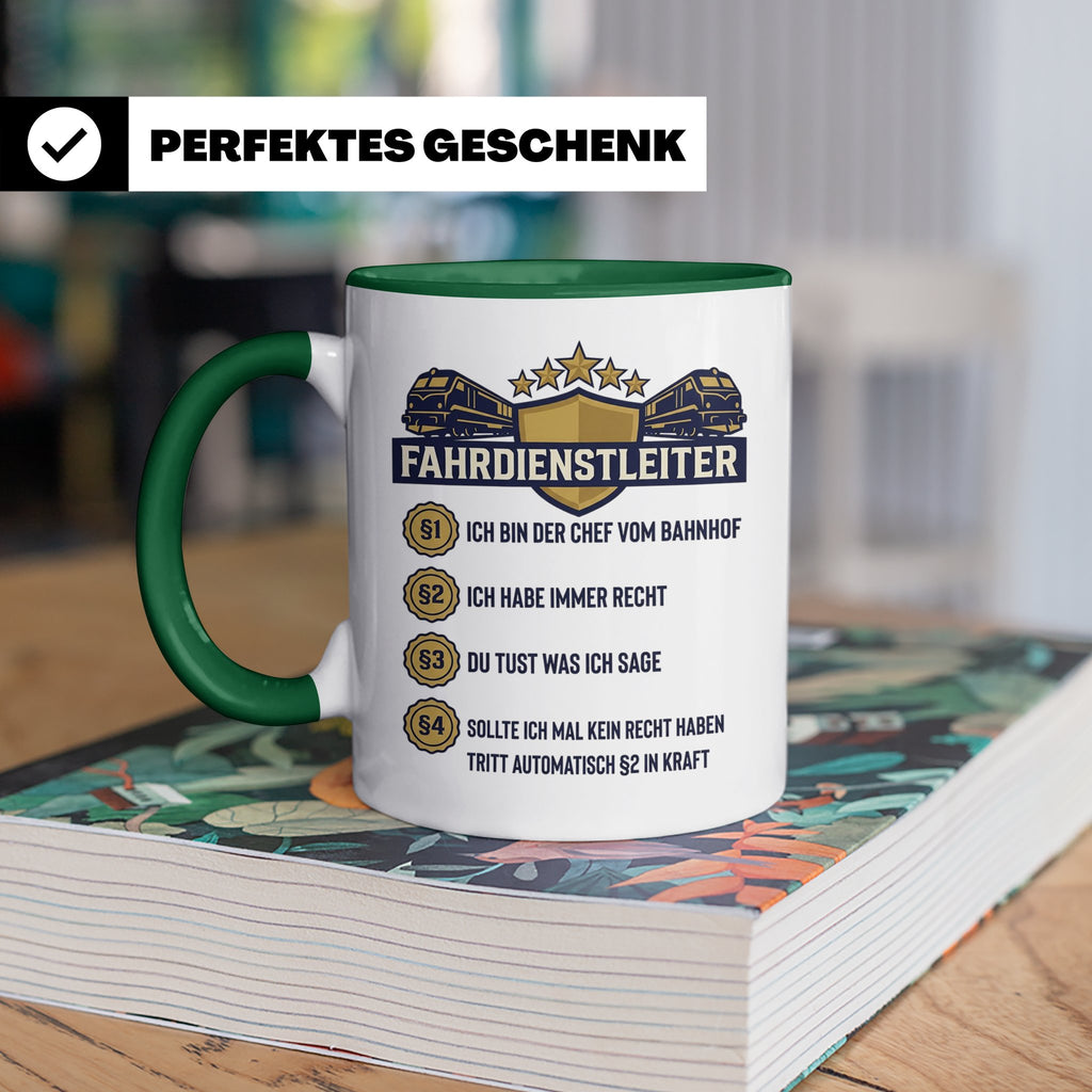 Fahrdienstleiter Tasse mit Spruch Chef vom Bahnhof | Geschen – Grün [farbe:grün]
