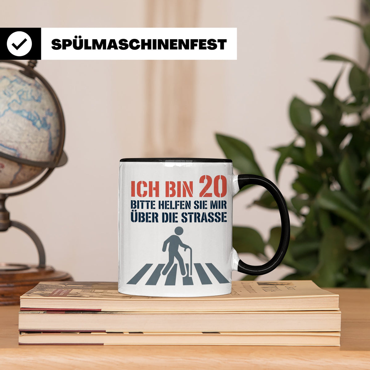 Tasse 20. Geburtstag lustig Spruch Ich bin 20 helfen Sie mir – Schwarz [farbe:schwarz]