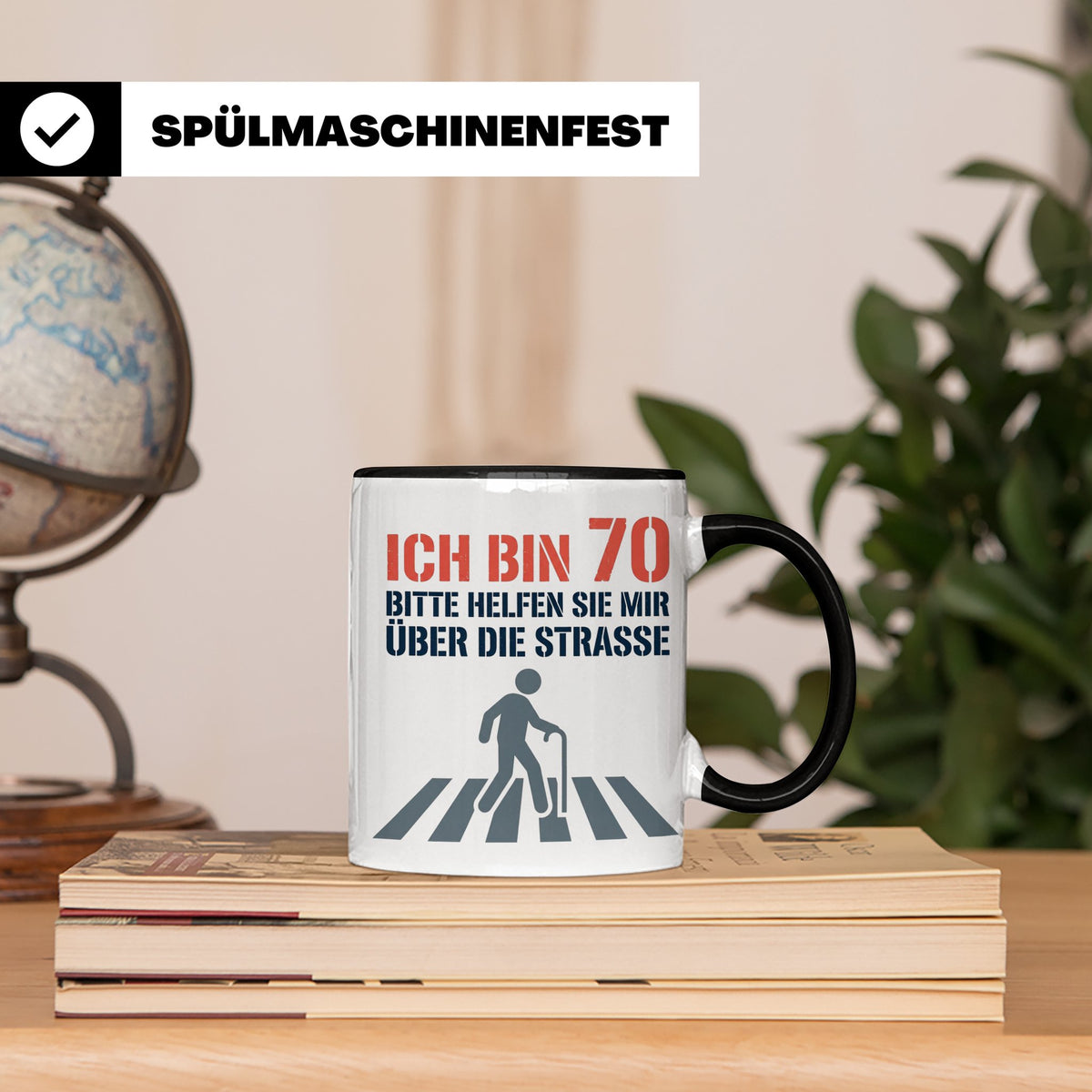 Tasse 70. Geburtstag lustig Ich bin 70 helfen Sie mir, Gesch – Schwarz [farbe:schwarz]