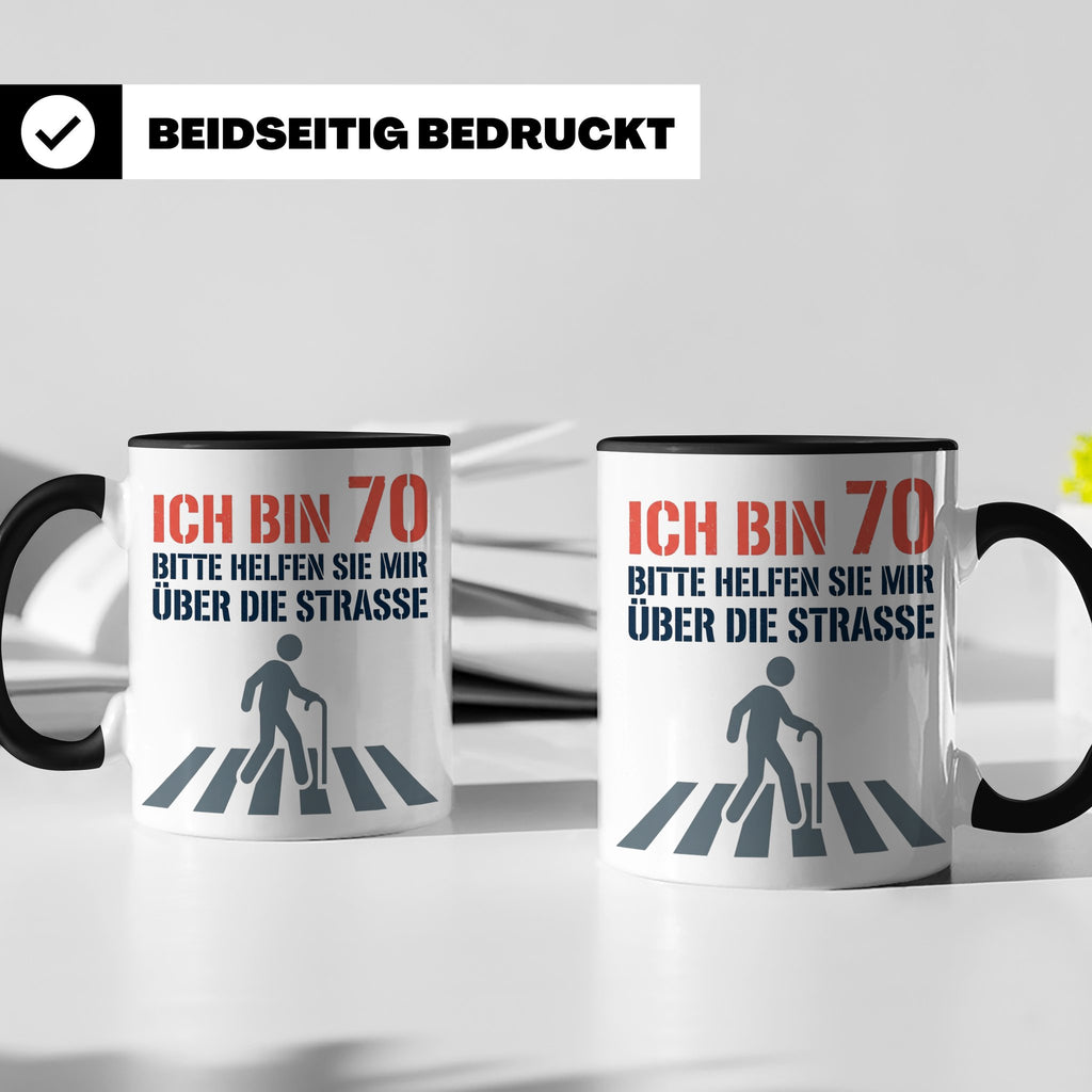 Tasse 70. Geburtstag lustig Ich bin 70 helfen Sie mir, Gesch – Schwarz [farbe:schwarz]