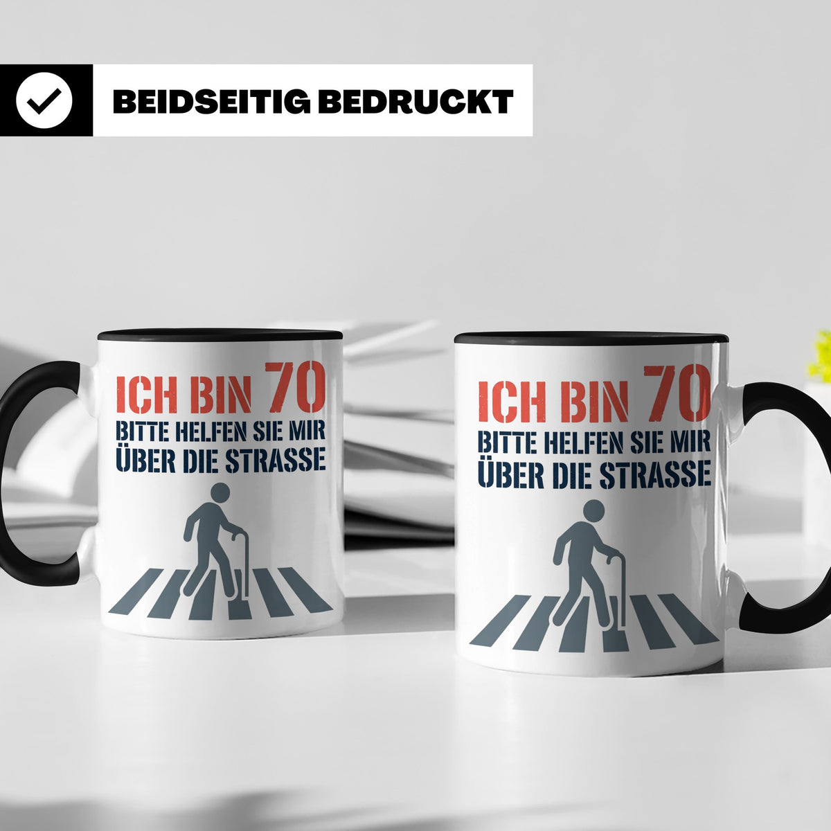 Tasse 70. Geburtstag lustig Ich bin 70 helfen Sie mir, Gesch – Schwarz [farbe:schwarz]