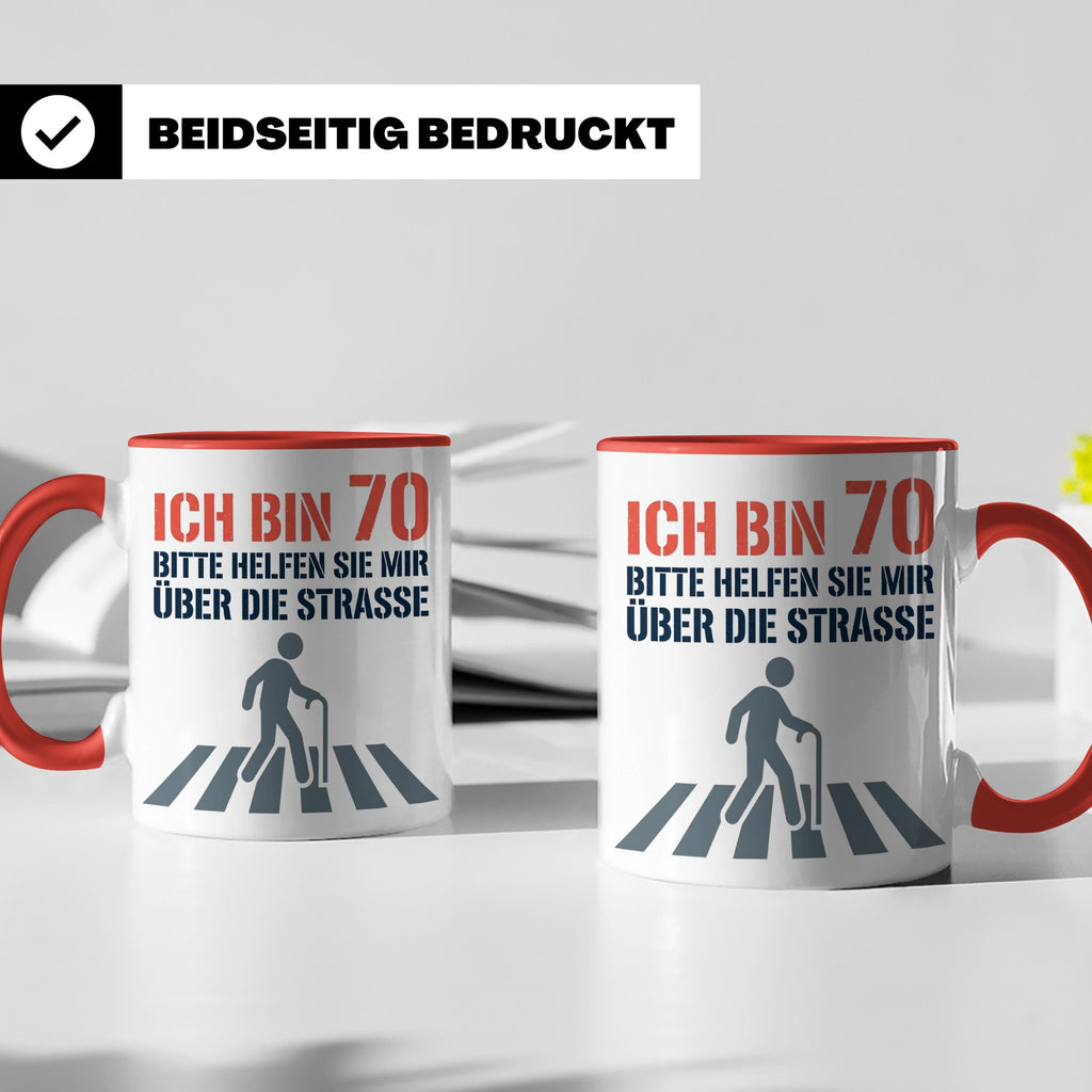 Tasse 70. Geburtstag lustig Ich bin 70 helfen Sie mir, Gesch – Rot [farbe:rot]