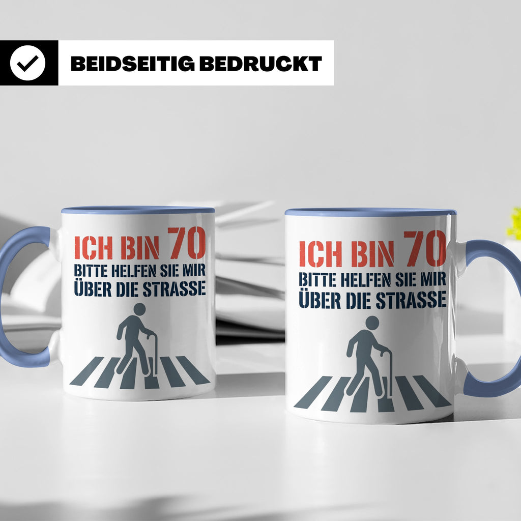 Tasse 70. Geburtstag lustig Ich bin 70 helfen Sie mir, Gesch – Blau [farbe:blau]