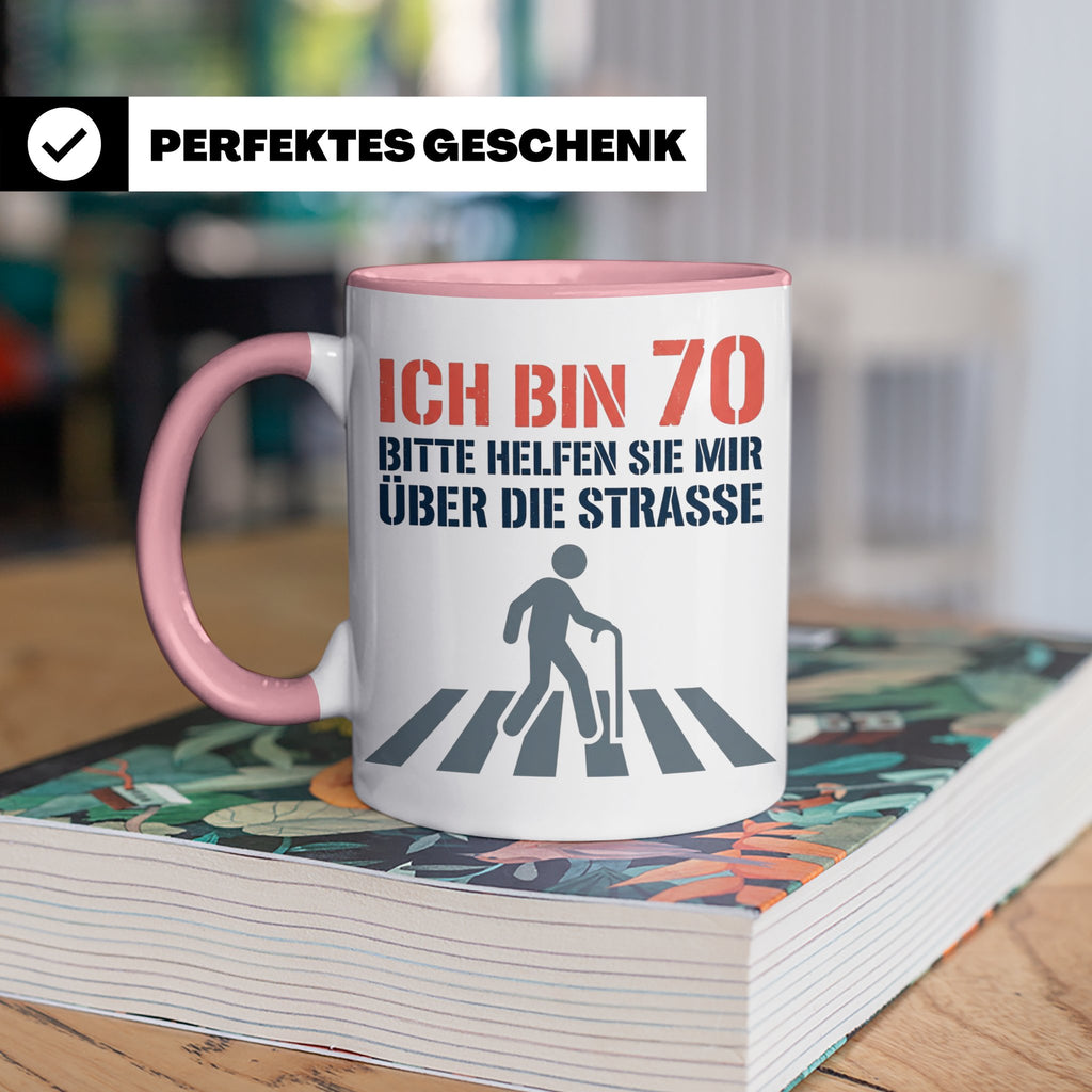 Tasse 70. Geburtstag lustig Ich bin 70 helfen Sie mir, Gesch – Rosa [farbe:rosa]