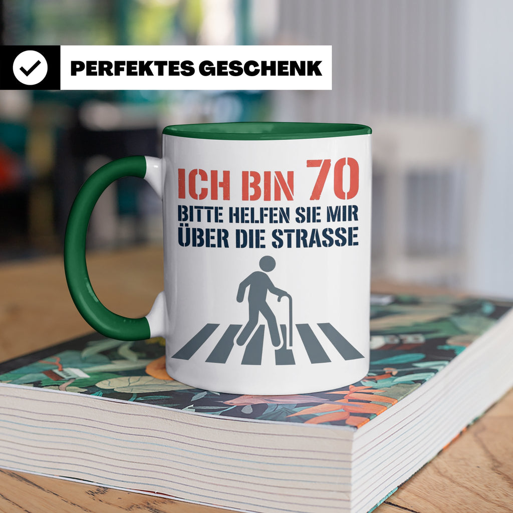 Tasse 70. Geburtstag lustig Ich bin 70 helfen Sie mir, Gesch – Grün [farbe:grün]