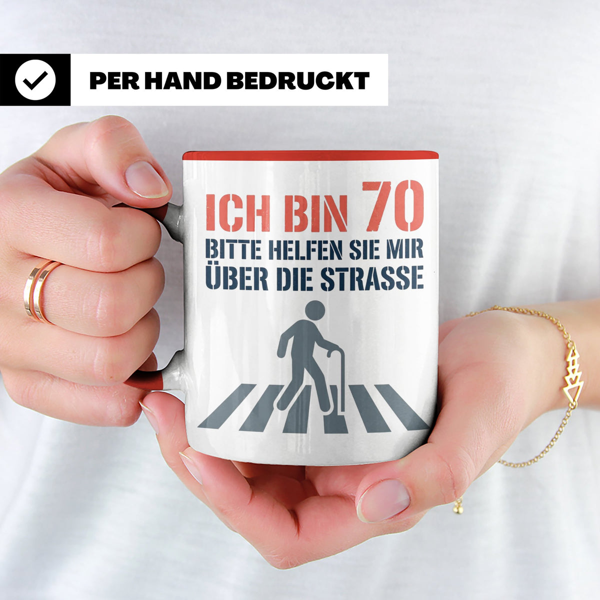 Tasse 70. Geburtstag lustig Ich bin 70 helfen Sie mir, Gesch – Rot [farbe:rot]