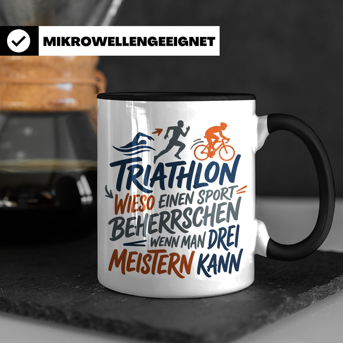 Triathlon Tasse mit Spruch Wieso einen Sport beherrschen, Ge – Schwarz [farbe:schwarz]