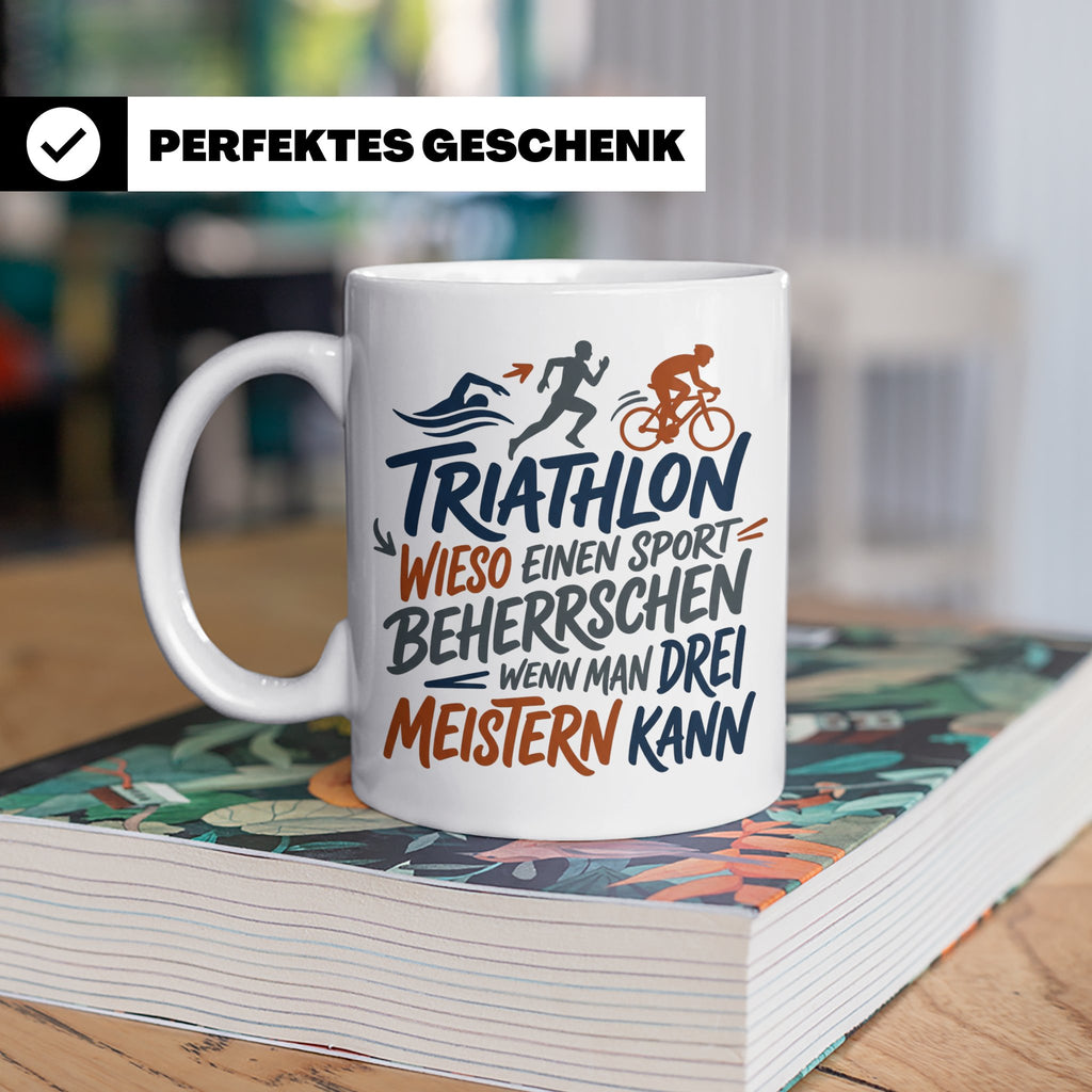 Triathlon Tasse mit Spruch Wieso einen Sport beherrschen, Ge – Weiß [farbe:weiß]