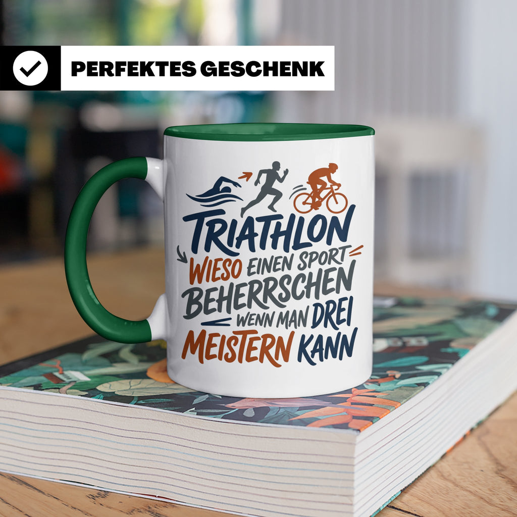 Triathlon Tasse mit Spruch Wieso einen Sport beherrschen, Ge – Grün [farbe:grün]