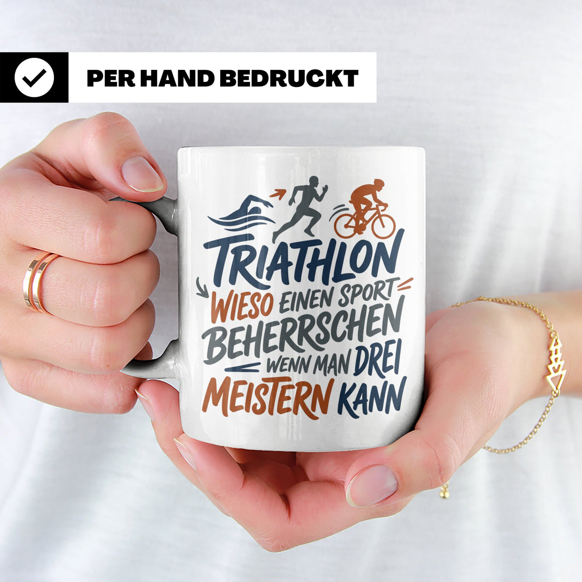 Triathlon Tasse mit Spruch Wieso einen Sport beherrschen, Ge – Weiß [farbe:weiß]