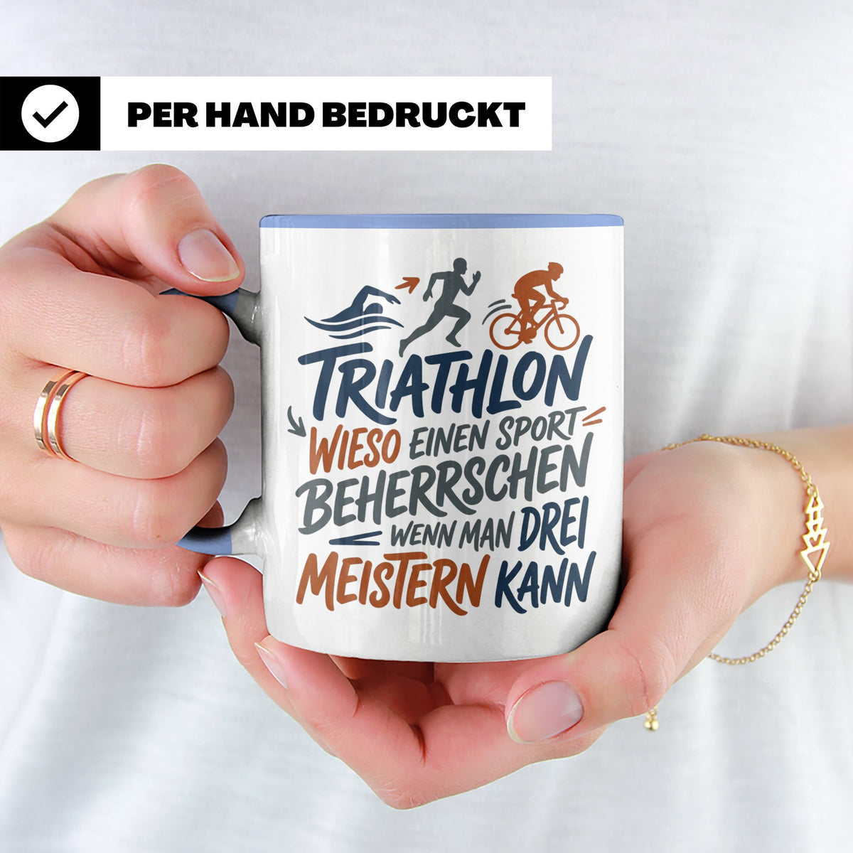 Triathlon Tasse mit Spruch Wieso einen Sport beherrschen, Ge – Blau [farbe:blau]