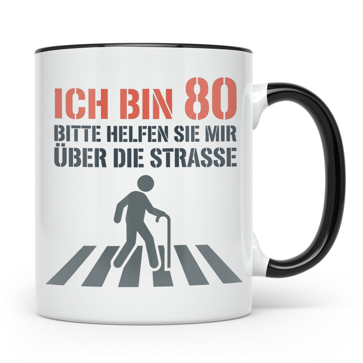Tasse 80. Geburtstag lustig mit Spruch | Geschenk für Opa, O – Schwarz [farbe:schwarz]