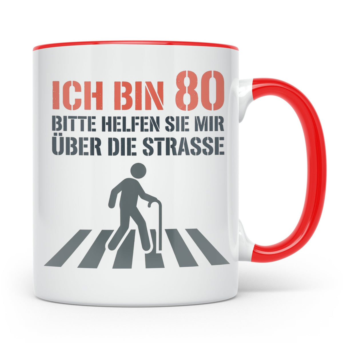 Tasse 80. Geburtstag lustig mit Spruch | Geschenk für Opa, O – Rot [farbe:rot]
