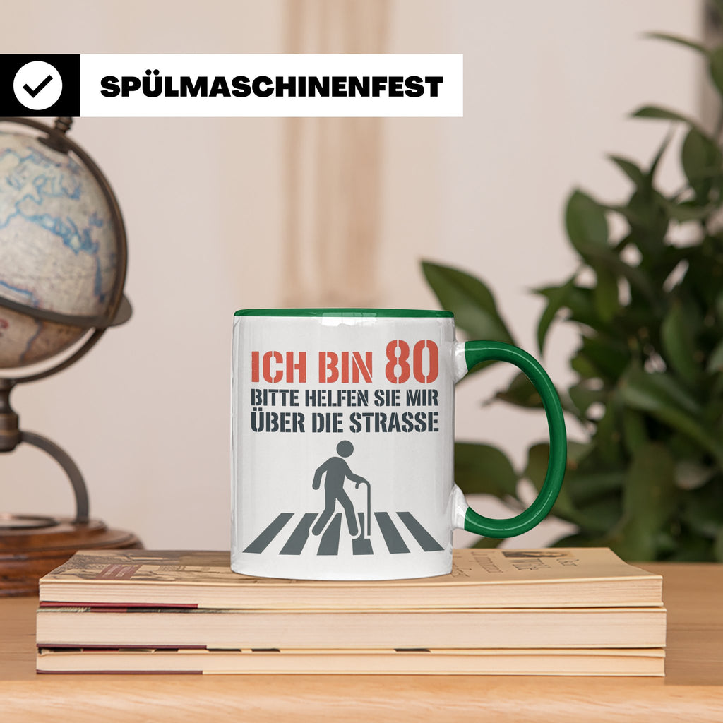 Tasse 80. Geburtstag lustig mit Spruch | Geschenk für Opa, O – Grün [farbe:grün]