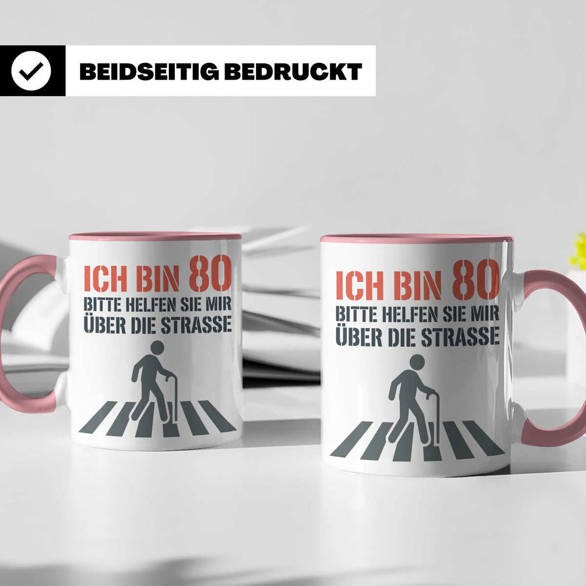 Tasse 80. Geburtstag lustig mit Spruch | Geschenk für Opa, O – Rosa [farbe:rosa]