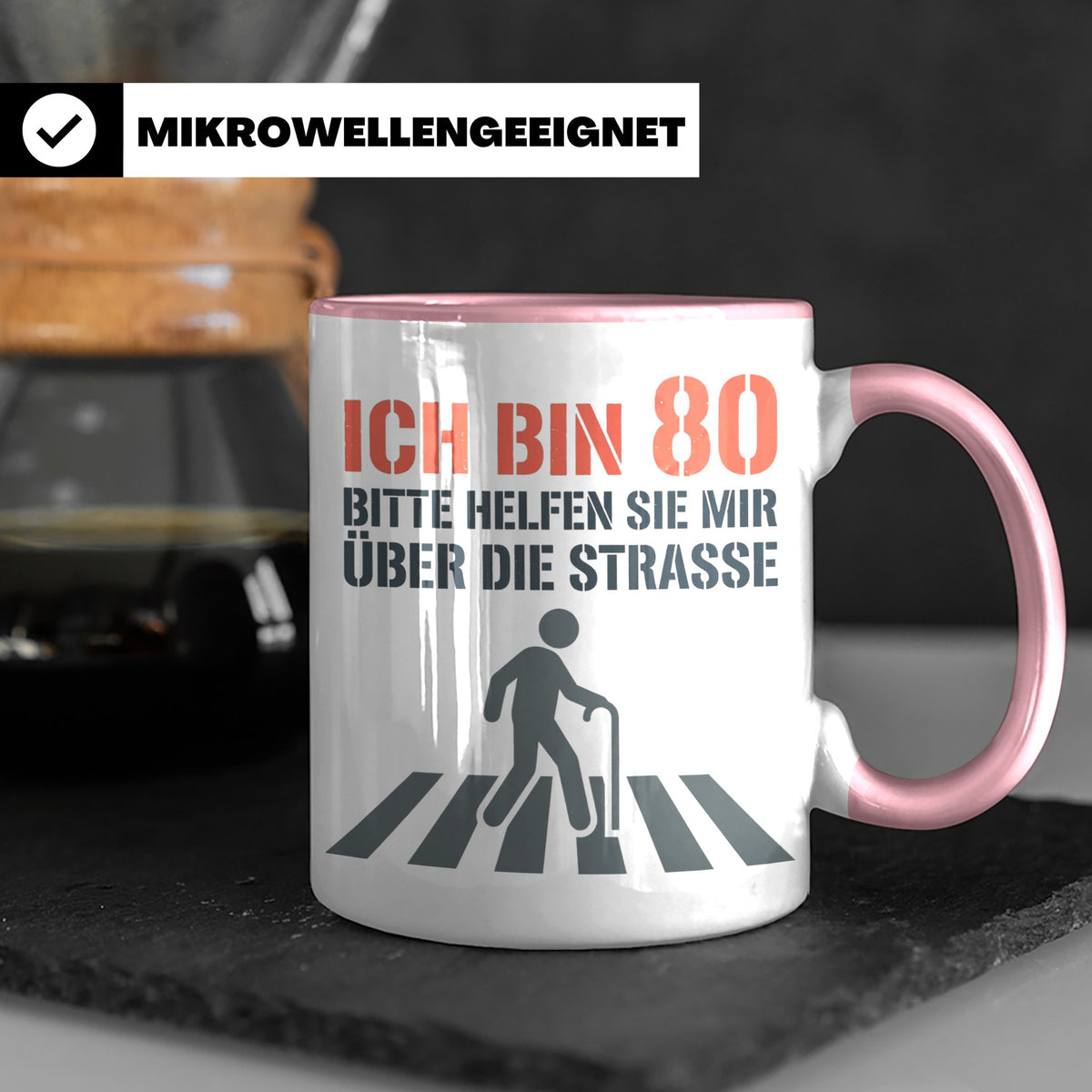 Tasse 80. Geburtstag lustig mit Spruch | Geschenk für Opa, O – Rosa [farbe:rosa]