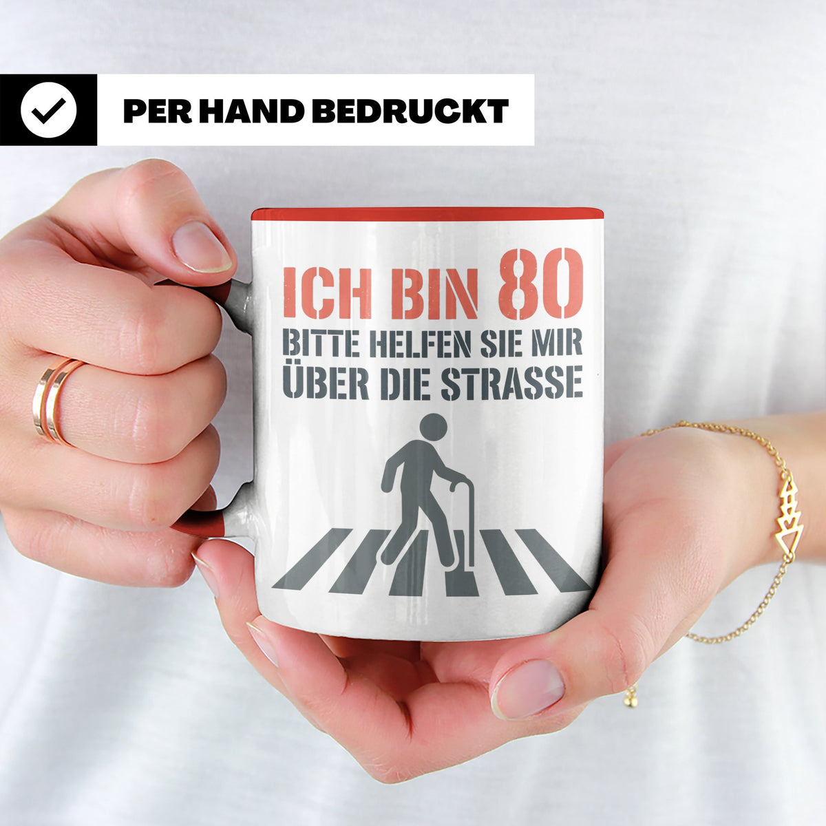 Tasse 80. Geburtstag lustig mit Spruch | Geschenk für Opa, O – Rot [farbe:rot]