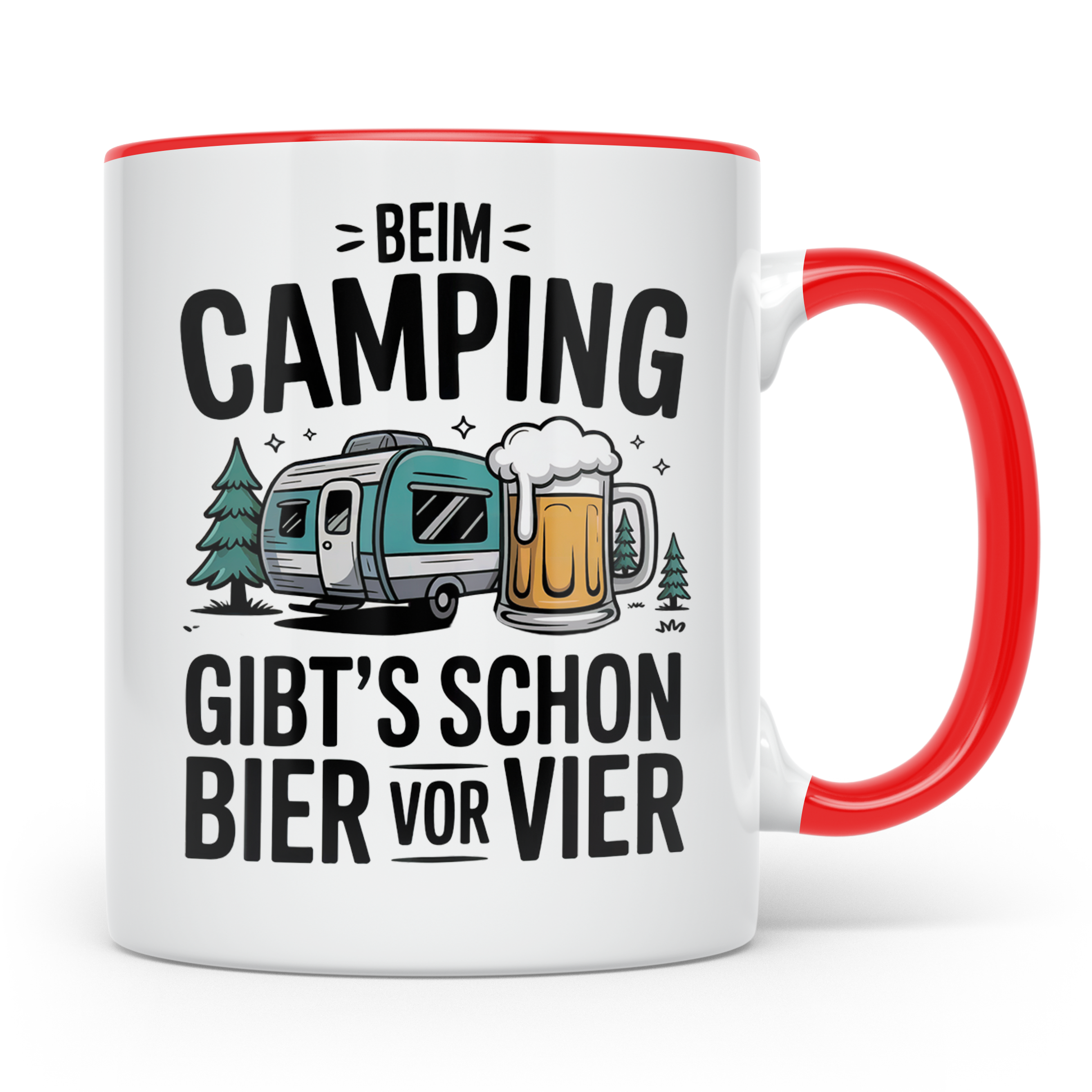 Camping Tasse Bier vor Vier - Wohnwagen Outdoor Urlaubs Gesc – Rot [farbe:rot]